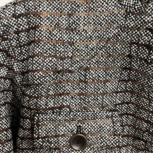 Chicos Blazer Coat Women Brn Tweed Plaid Button Band Collar Pocket Structure Sz3 - Picture 10 of 12